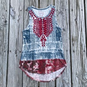 Ladies LUCKY BRAND Knit Embroidered Tribal Festival Tunic Tank Top Shirt S Small